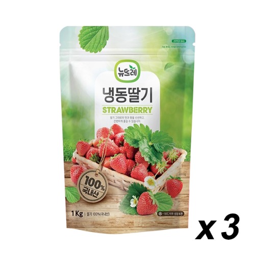[냉동] 뉴뜨레 냉동 딸기(무가당 국내산) 1Kg 3개